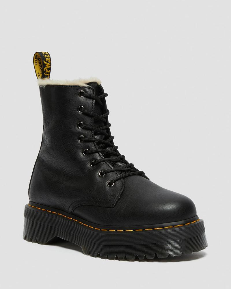 Dr Martens Jadon Leren Faux Fur Gevoerde Platform Winterschoenen Dames Zwart | NL 499ILH